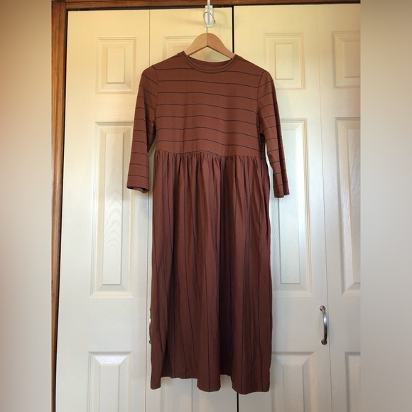 Brown Striped Midi Dress, Medium, Petal Lush - Picture 2 of 7